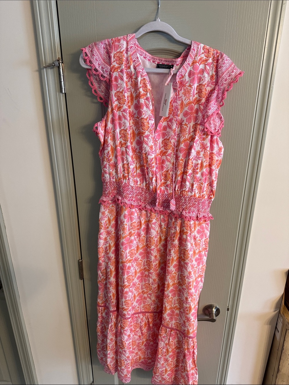 Vineyard Vines Pink and Coral Floral Mina Maxi Dress Block Print Toucan XL